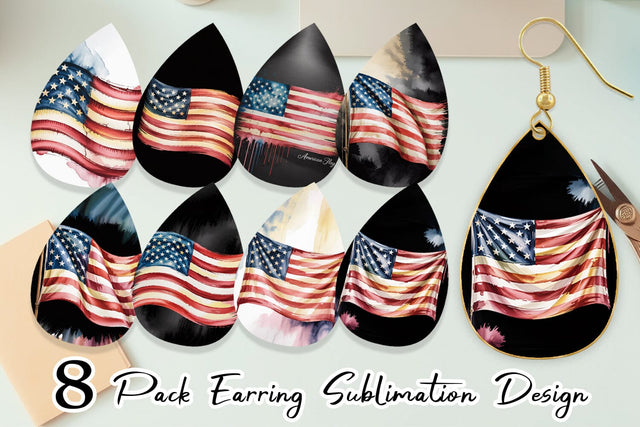 Earring Watercolor American Flag Sublimation artnoy 