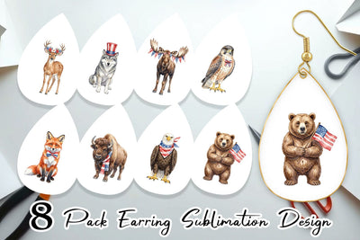 Earring Watercolor American Wildlife Patriotic Sublimation artnoy 