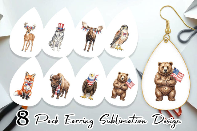 Earring Watercolor American Wildlife Patriotic Sublimation artnoy 