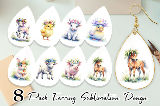 Earring Watercolor Baby Farm Animal Nursery Art Sublimation artnoy 