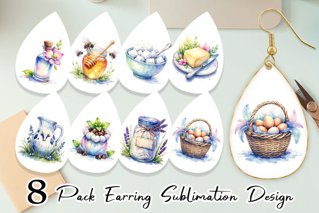 Earring Watercolor Baking Essentials Sublimation artnoy 