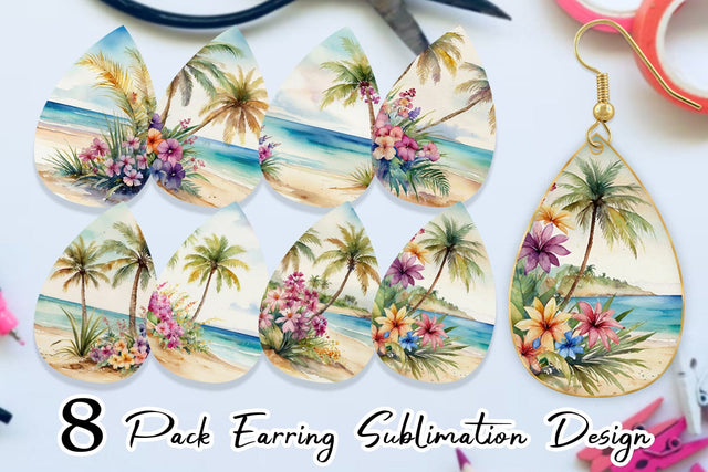 Earring Watercolor Beach Scene Sublimation artnoy 
