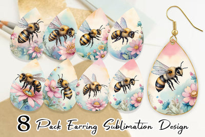 Earring Watercolor Bee Flowers Sublimation artnoy 
