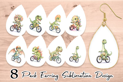 Earring Watercolor Big Eye Dinosaur Biking Art Sublimation artnoy 
