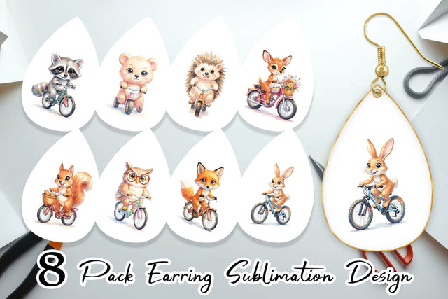 Earring Watercolor Big Eye Forest Friends Bike Sublimation artnoy 