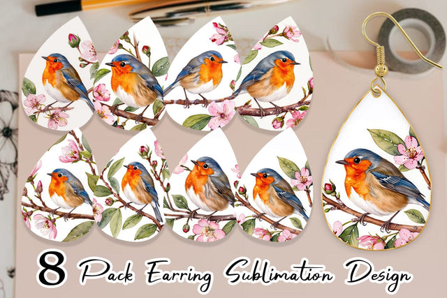 Earring Watercolor Bird Perched Sublimation artnoy 