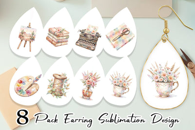 Earring Watercolor Boho Artistic Craft Ephemera Sublimation artnoy 