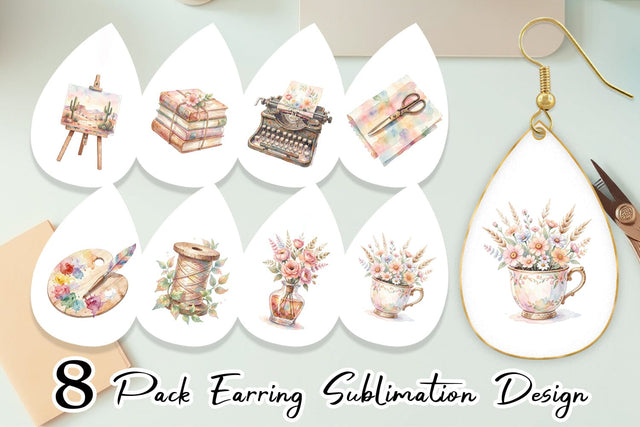 Earring Watercolor Boho Artistic Craft Ephemera Sublimation artnoy 