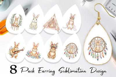 Earring Watercolor Boho Chic Easter Bunny Sublimation artnoy 