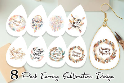 Earring Watercolor Boho Dreamcatcher Mama Quotes Sublimation artnoy 