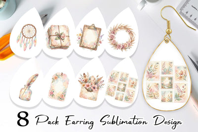 Earring Watercolor Boho Floral Junk Journal Art Sublimation artnoy 