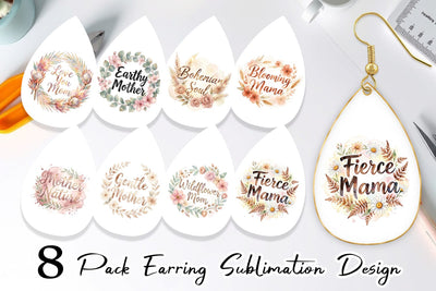 Earring Watercolor Boho Floral Mama Quotes Sublimation artnoy 