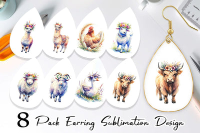 Earring Watercolor Boho Highland Cow And Friends Sublimation artnoy 