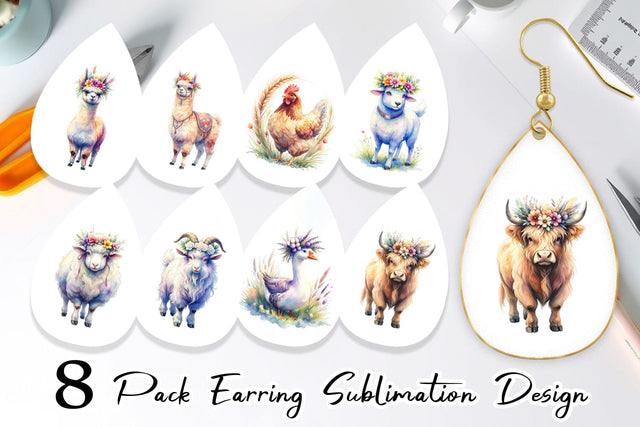 Earring Watercolor Boho Highland Cow And Friends Sublimation artnoy 