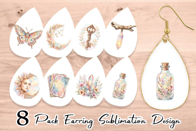 Earring Watercolor Boho Mystical Celestial Art Sublimation artnoy 