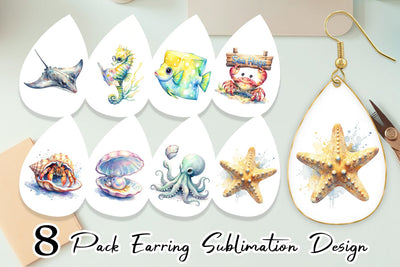 Earring Watercolor Boho Ocean Nursery Animal Sublimation artnoy 