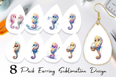 Earring Watercolor Boho Seahorse Tribal Art Sublimation artnoy 