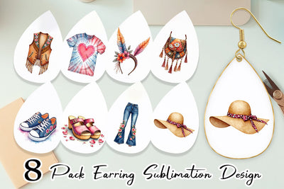 Earring Watercolor Boho Spring Fashion 70s Accessories & Attire Sublimation artnoy 