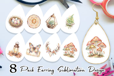 Earring Watercolor Boho Woodland Nature Ephemera Sublimation artnoy 