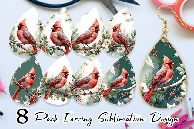 Earring Watercolor Cardinal Bird Sublimation artnoy 