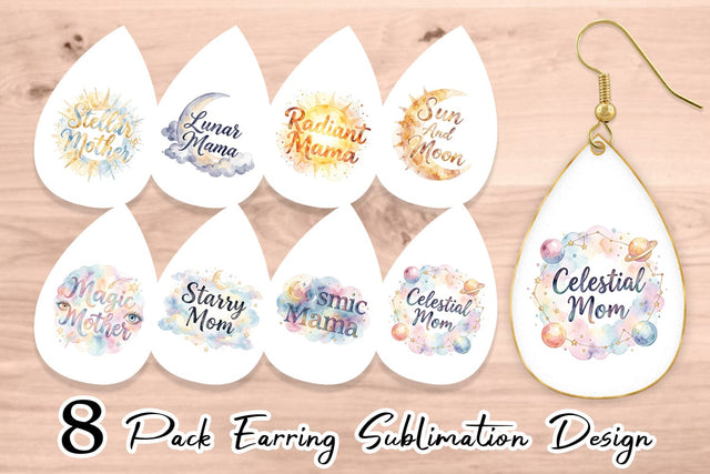 Earring Watercolor Celestial Boho Mother Quotes Sublimation artnoy 