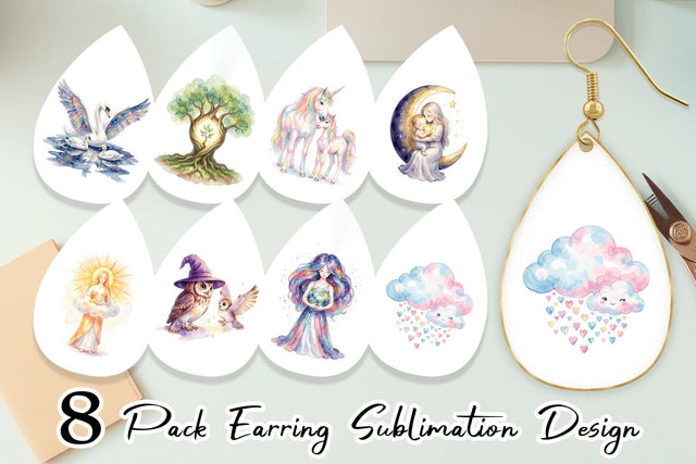 Earring Watercolor Celestial Mother Fantasy Art Sublimation artnoy 