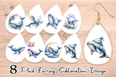 Earring Watercolor Celestial Whale Moon Star Sublimation artnoy 