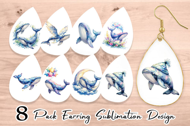 Earring Watercolor Celestial Whale Moon Star Sublimation artnoy 