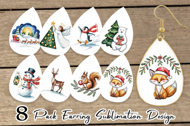 Earring Watercolor Christmas Animal Sublimation artnoy 