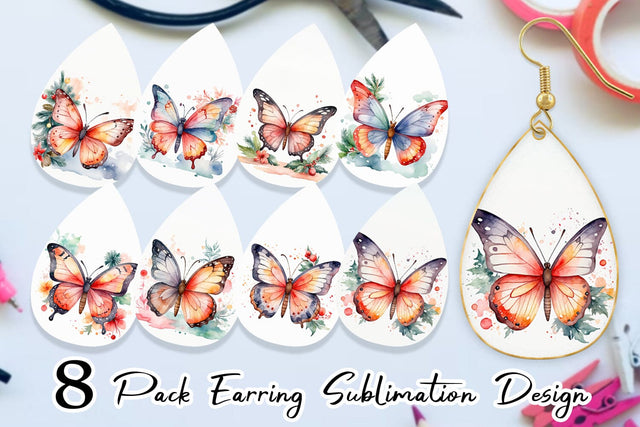 Earring Watercolor Christmas Butterfly Sublimation artnoy 