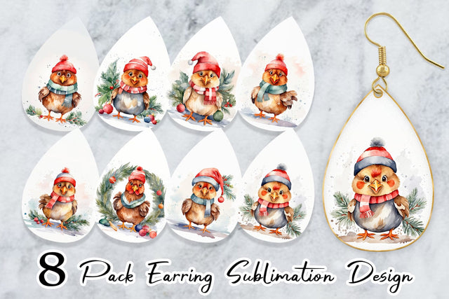 Earring Watercolor Christmas Chiken Sublimation artnoy 