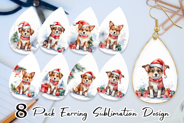 Earring Watercolor Christmas Dog Sublimation artnoy 