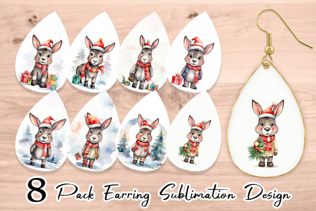 Earring Watercolor Christmas donkey Sublimation artnoy 