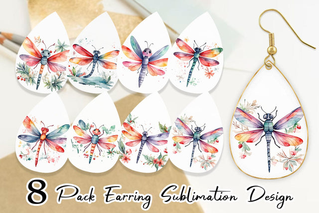 Earring Watercolor Christmas Dragonfly Sublimation artnoy 