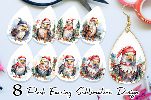 Earring Watercolor Christmas Eagle Sublimation artnoy 