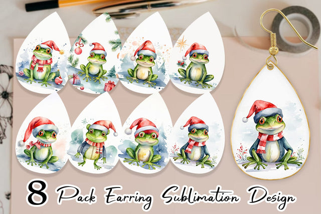 Earring Watercolor Christmas Frog Sublimation artnoy 