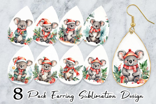 Earring Watercolor Christmas Koala Sublimation artnoy 