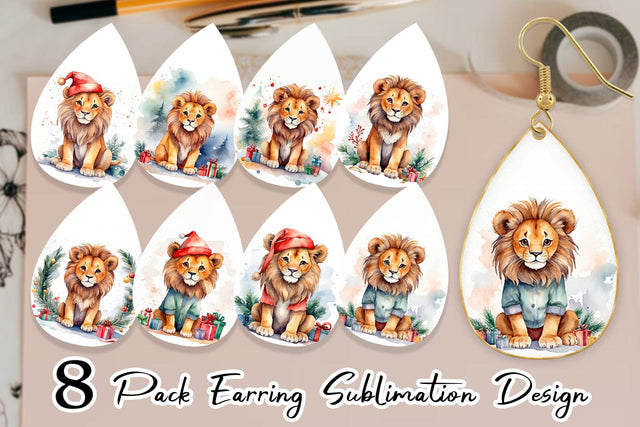 Earring Watercolor Christmas Lion Sublimation artnoy 