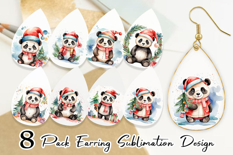 Earring Watercolor Christmas Panda Sublimation artnoy 