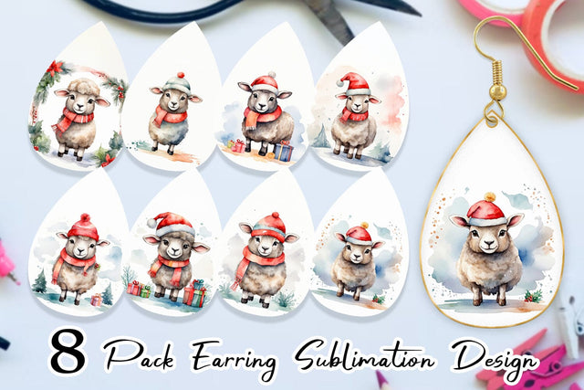 Earring Watercolor Christmas sheep Sublimation artnoy 
