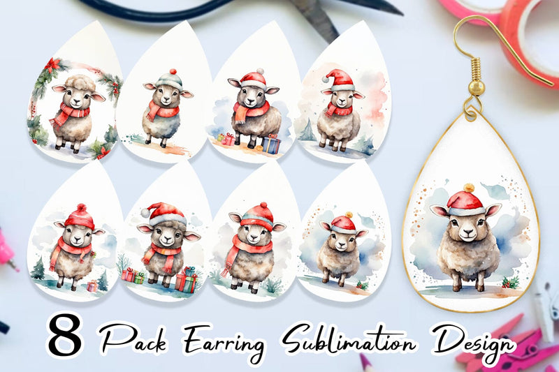 Earring Watercolor Christmas sheep Sublimation artnoy 