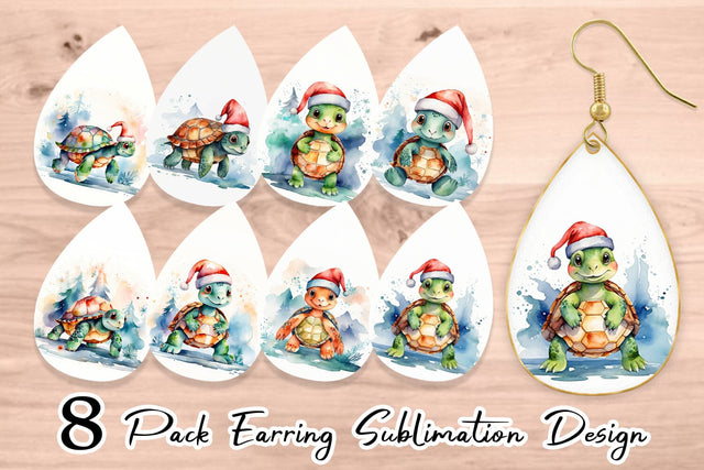 Earring Watercolor Christmas Turtle Sublimation artnoy 