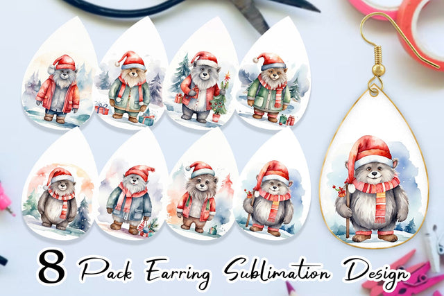 Earring Watercolor Christmas Yeti Sublimation artnoy 