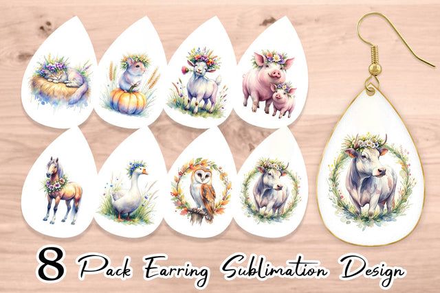 Earring Watercolor Classic Farmhouse Floral Sublimation artnoy 
