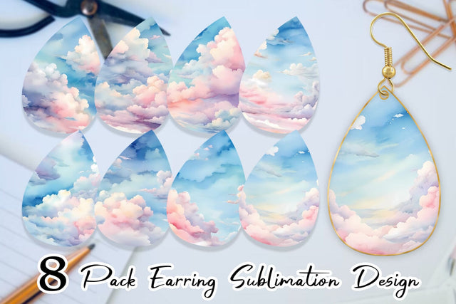 Earring Watercolor Cloudy Sky Sublimation artnoy 