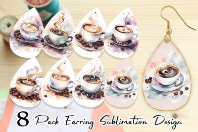 Earring Watercolor Coffee Cup Sublimation artnoy 