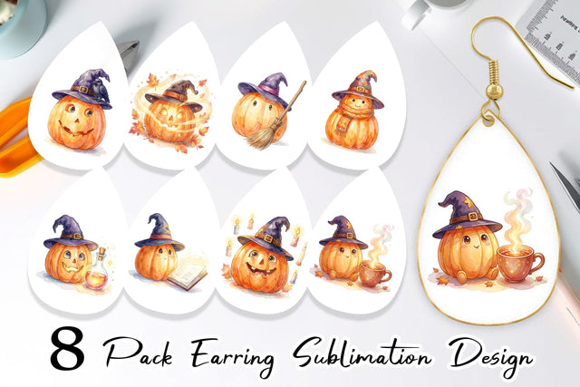 Earring Watercolor Cozy Autumn Spellcraft Witch Sublimation artnoy 