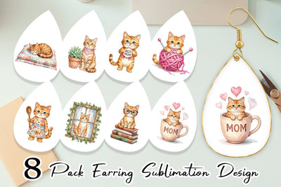 Earring Watercolor Cozy Cat Mom Lifestyle Art Sublimation artnoy 