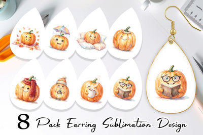 Earring Watercolor Cozy Fall Lifestyle Pumpkin Sublimation artnoy 