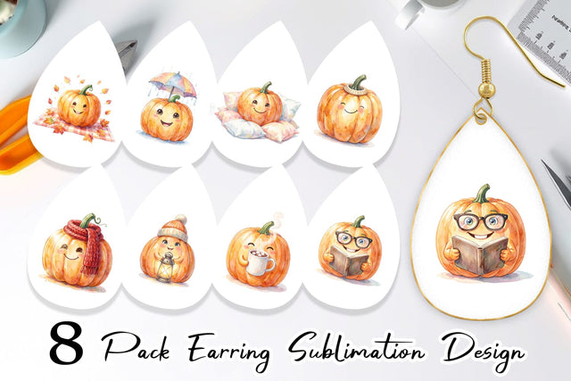 Earring Watercolor Cozy Fall Lifestyle Pumpkin Sublimation artnoy 